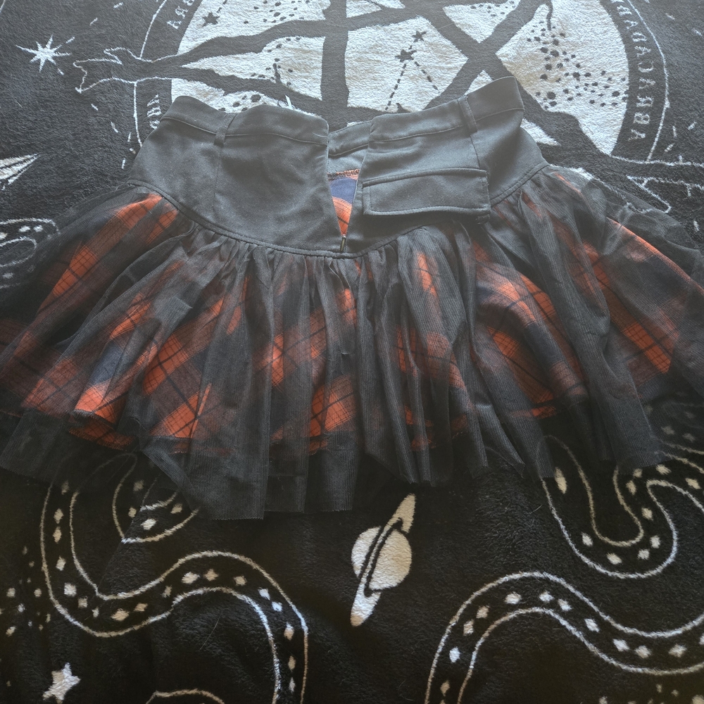 Punkrave- Liliana Vermillion Orange Tartan Gothic Mini Skirt - Picture 2 of 5